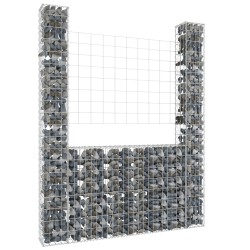 vidaXL Cesta de gaviones forma de U 2 postes de hierro 140x20x200 cm
