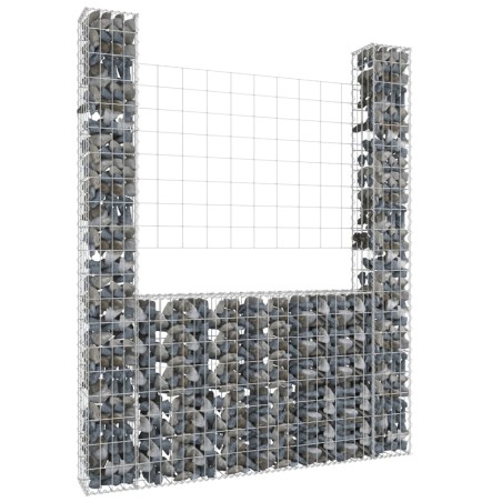 vidaXL Cesta de gaviones forma de U 2 postes de hierro 140x20x200 cm