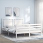 vidaXL Estructura de cama matrimonio con cabecero madera maciza blanco vidaXL Estructura de cama matrimonio con cabecero madera maciza blanco