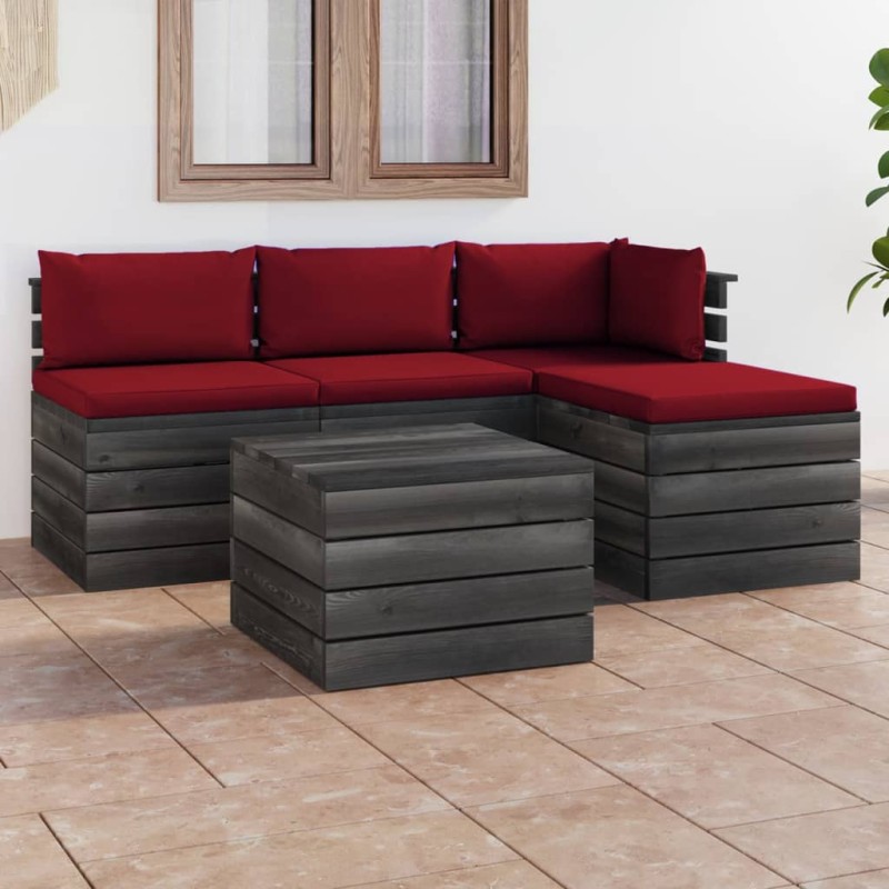 vidaXL Muebles de jardín de palets 5 piezas cojines madera maciza pino vidaXL Muebles de jardín de palets 5 piezas cojines madera maciza pino