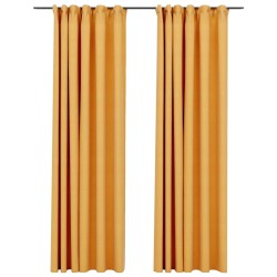 vidaXL Cortinas opacas ganchos look de lino 2 pzas amarillo 140x225 cm