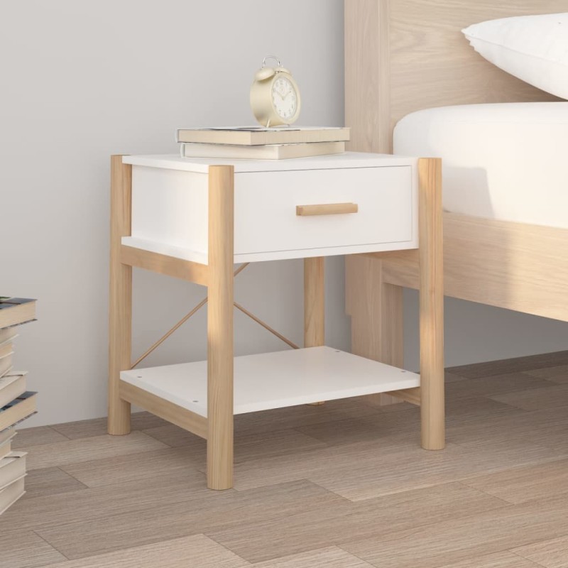 vidaXL Mesita de noche madera contrachapada blanca 42x38x45 cm vidaXL Mesita de noche madera contrachapada blanca 42x38x45 cm