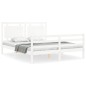 vidaXL Estructura de cama matrimonio con cabecero madera maciza blanco vidaXL Estructura de cama matrimonio con cabecero madera maciza blanco