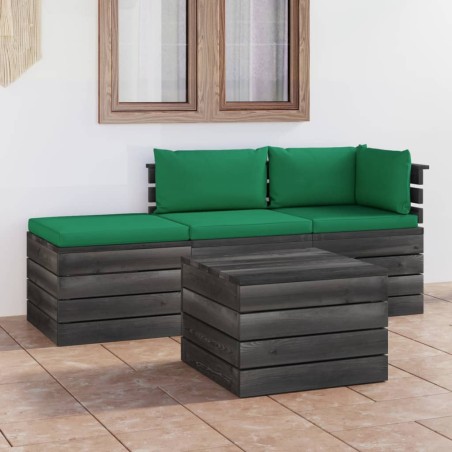 vidaXL Muebles de jardín de palets 4 piezas cojines madera maciza pino
