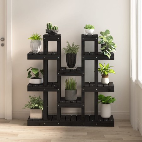 vidaXL Soporte para plantas madera maciza pino negro 104,5x25x109,5 cm