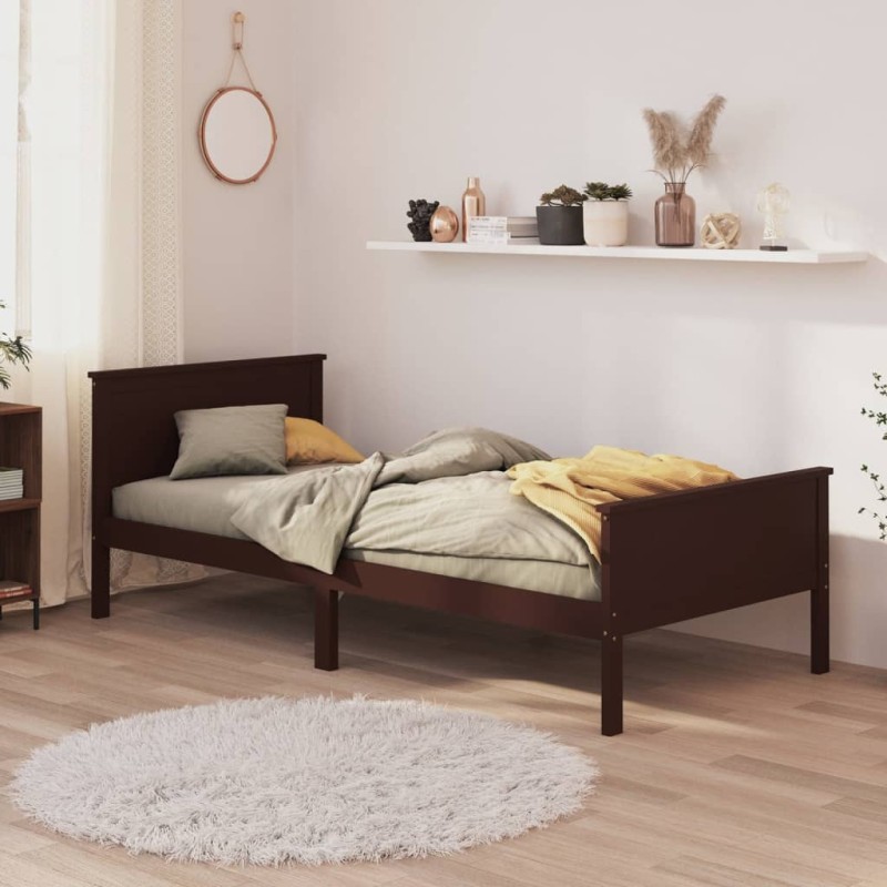 vidaXL Estructura de cama madera maciza pino marrón oscuro 100x200 cm vidaXL Estructura de cama madera maciza pino marrón oscuro 100x200 cm