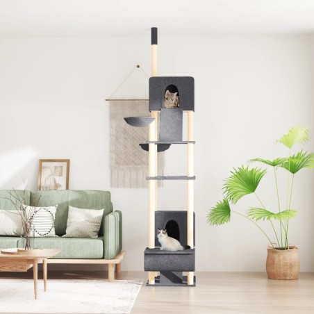 vidaXL Árbol rascador para gatos suelo a techo gris oscuro 277-303 cm