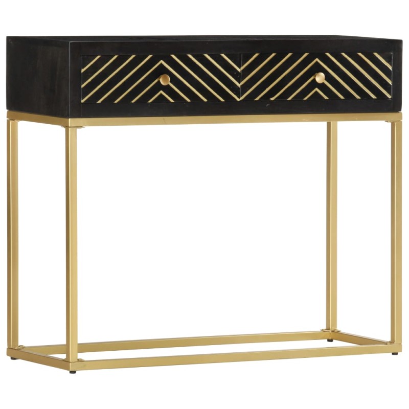 vidaXL Mesa consola madera maciza de mango negro y dorado 90x30x75cm vidaXL Mesa consola madera maciza de mango negro y dorado 90x30x75cm