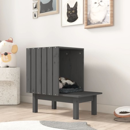 vidaXL Casa para gatos de madera maciza de pino gris 60x36x60 cm