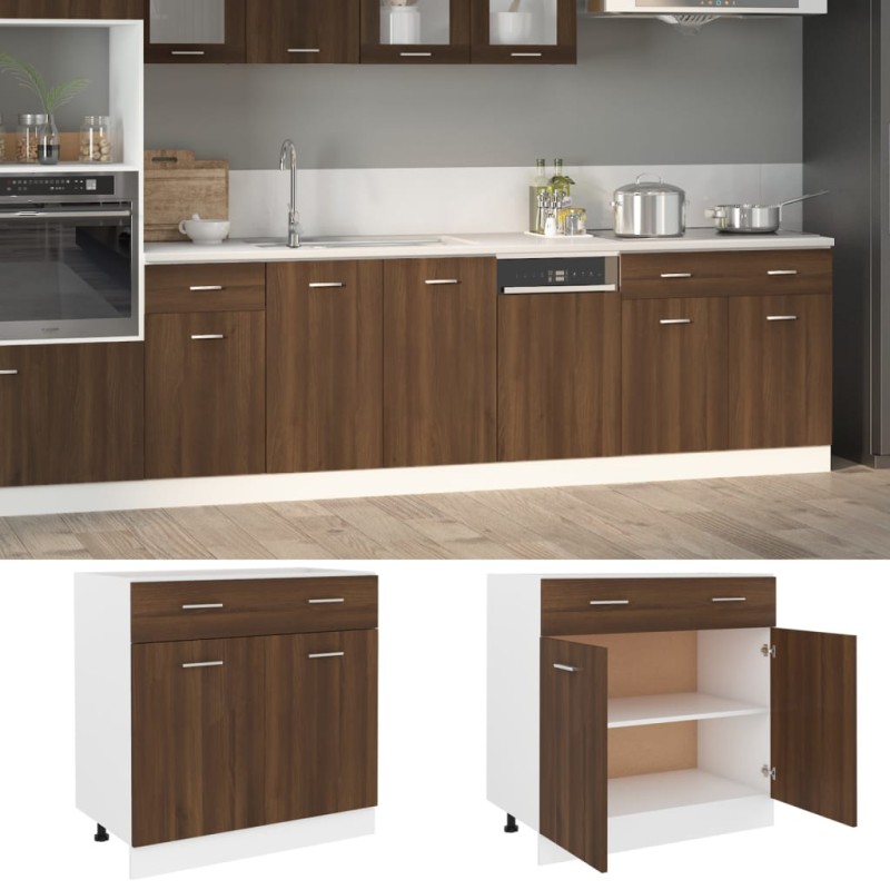 vidaXL Armario inferior madera contrachapada marrón roble 80x46x81,5cm vidaXL Armario inferior madera contrachapada marrón roble 80x46x81,5cm