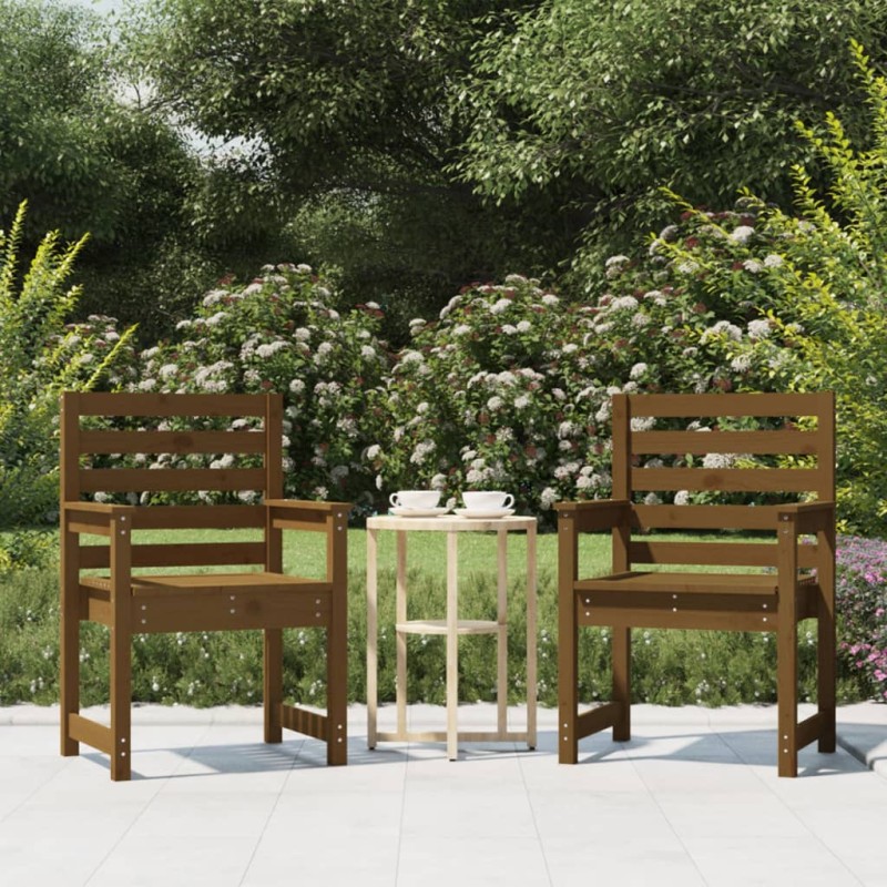 vidaXL Sillas jardín 2 unidades madera pino marrón miel 60x48x91 cm vidaXL Sillas jardín 2 unidades madera pino marrón miel 60x48x91 cm