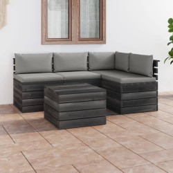 vidaXL Muebles de palés de jardín 5 piezas cojines madera maciza pino