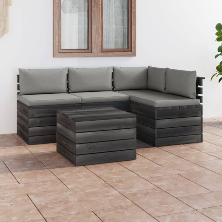 vidaXL Muebles de palés de jardín 5 piezas cojines madera maciza pino