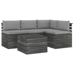 vidaXL Muebles de palés de jardín 5 piezas cojines madera maciza pino