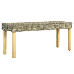 vidaXL Banco de ratán kubu natural y madera maciza de mango 110 cm 
