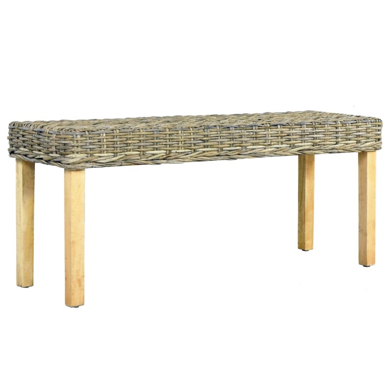 vidaXL Banco de ratán kubu natural y madera maciza de mango 110 cm vidaXL Banco de ratán kubu natural y madera maciza de mango 110 cm