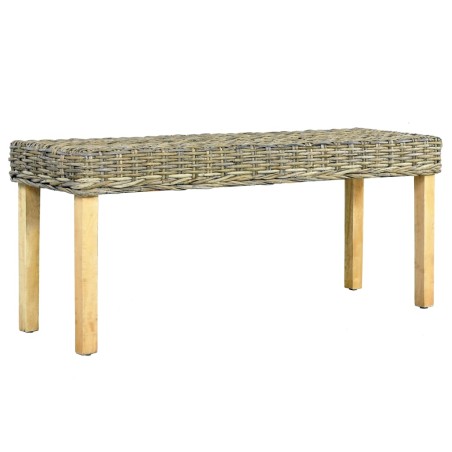 vidaXL Banco de ratán kubu natural y madera maciza de mango 110 cm 