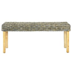 vidaXL Banco de ratán kubu natural y madera maciza de mango 110 cm 