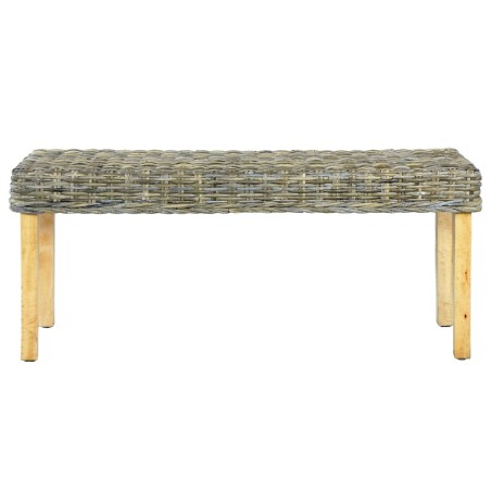 vidaXL Banco de ratán kubu natural y madera maciza de mango 110 cm 