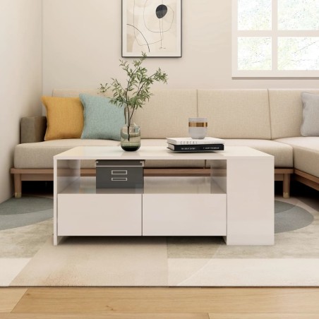 vidaXL Mesa de centro madera de ingeniería blanco brillo 102x55x42 cm