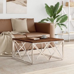 vidaXL Mesa de centro acero inoxidable y madera maciza reciclada