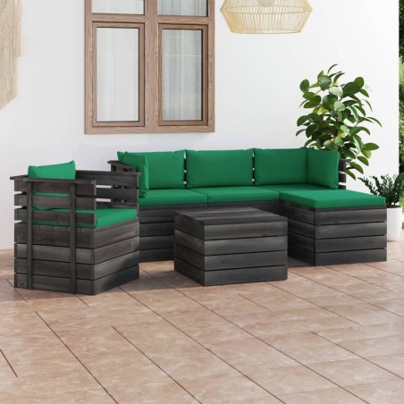 vidaXL Muebles de jardín de palets 6 piezas cojines madera maciza pino