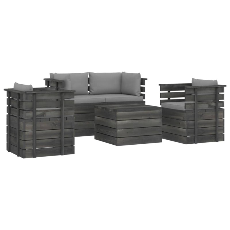 vidaXL Muebles de palés de jardín 5 piezas cojines madera maciza pino vidaXL Muebles de palés de jardín 5 piezas cojines madera maciza pino