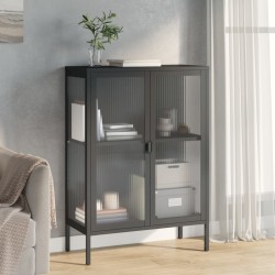 vidaXL Aparador alto vidrio y acero negro 75x35x105 cm