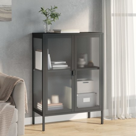vidaXL Aparador alto vidrio y acero negro 75x35x105 cm