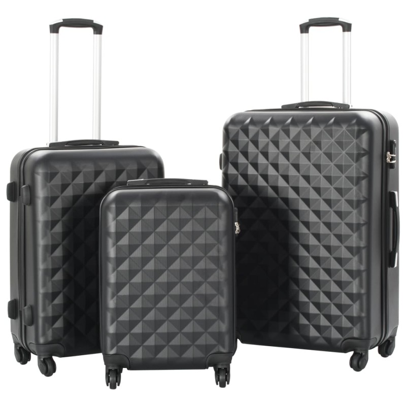 vidaXL Juego de maletas rígidas con ruedas trolley 3 piezas negro ABS vidaXL Juego de maletas rígidas con ruedas trolley 3 piezas negro ABS