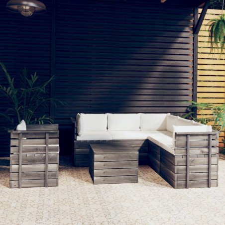 vidaXL Muebles de palets de jardín 7 piezas cojines madera maciza pino