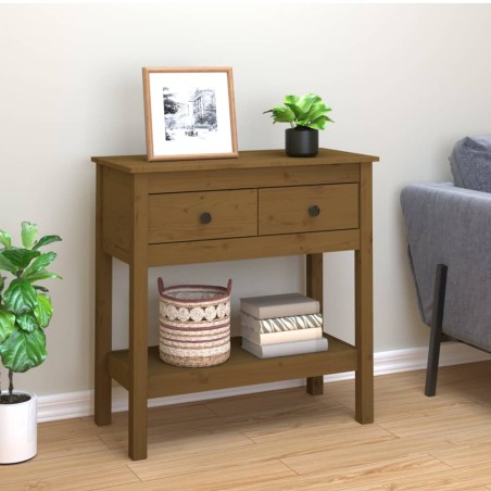 vidaXL Mesa consola de madera maciza de pino marrón miel 75x35x75 cm