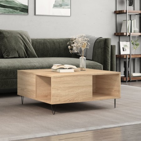 vidaXL Mesa de centro madera contrachapada roble Sonoma 80x80x36,5 cm