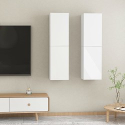 vidaXL Mueble TV 2 uds contrachapada blanco brillante 30,5x30x110 cm