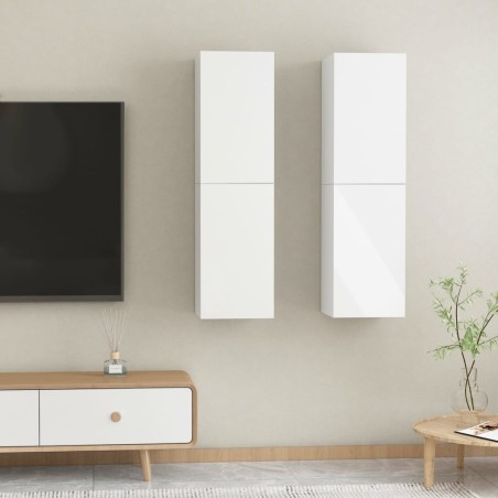 vidaXL Mueble TV 2 uds contrachapada blanco brillante 30,5x30x110 cm