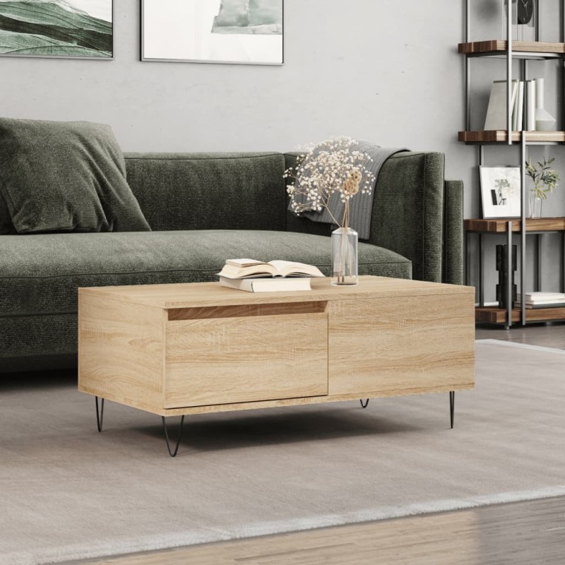 vidaXL Mesa de centro madera contrachapada roble Sonoma 90x50x36,5 cm vidaXL Mesa de centro madera contrachapada roble Sonoma 90x50x36,5 cm