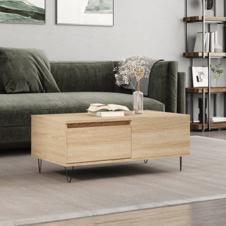 vidaXL Mesa de centro madera contrachapada roble Sonoma 90x50x36,5 cm