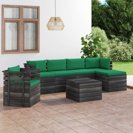 vidaXL Muebles de palés de jardín 7 piezas cojines madera maciza pino