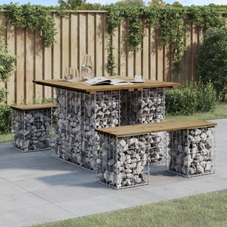 vidaXL Banco jardín cesta gaviones madera pino impregnada 100x102x72cm
