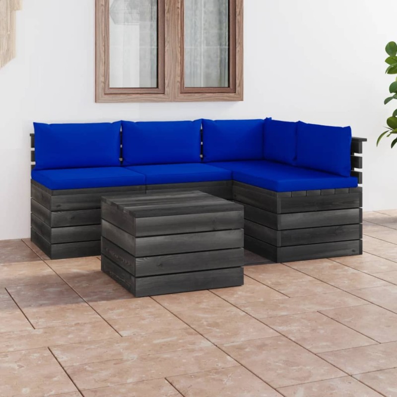 vidaXL Muebles de palés de jardín 5 piezas cojines madera maciza pino vidaXL Muebles de palés de jardín 5 piezas cojines madera maciza pino