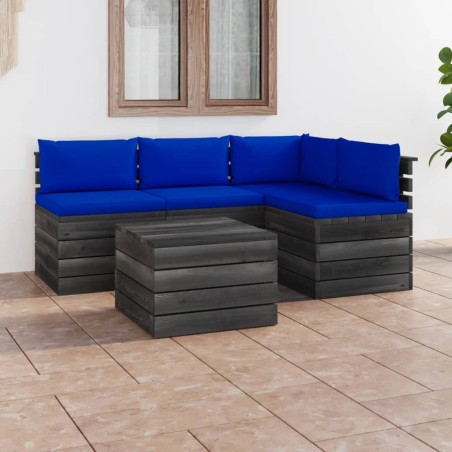 vidaXL Muebles de palés de jardín 5 piezas cojines madera maciza pino