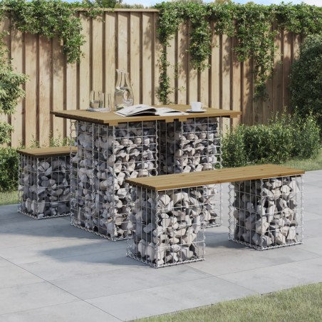 vidaXL Banco jardín diseño gaviones madera pino impregnada 100x70x72cm