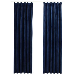 vidaXL Cortinas opacas ganchos 2 pzas terciopelo azul oscuro 140x175cm
