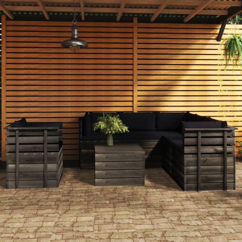 vidaXL Muebles de palets de jardín 7 piezas cojines madera maciza pino vidaXL Muebles de palets de jardín 7 piezas cojines madera maciza pino