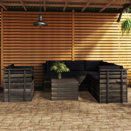 vidaXL Muebles de palets de jardín 7 piezas cojines madera maciza pino