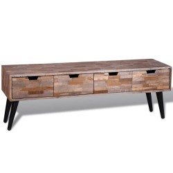 Mesa de TV de teca reciclada con 4 cajones