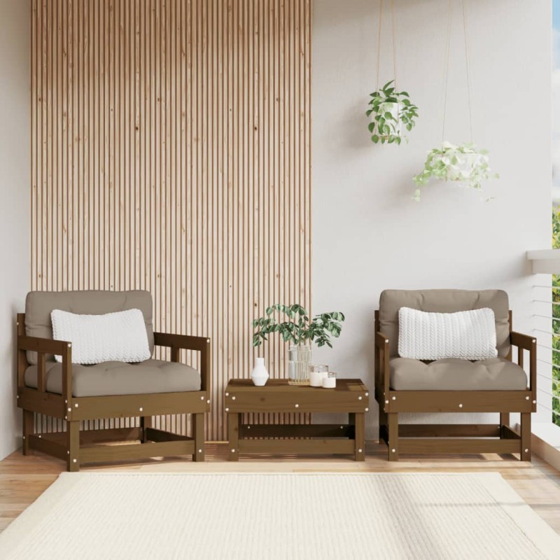 vidaXL Sillones de jardín cojines 2 uds madera maciza pino marrón miel vidaXL Sillones de jardín cojines 2 uds madera maciza pino marrón miel