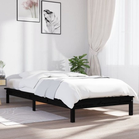 vidaXL Estructura cama individual madera maciza pino negra 90x190 cm
