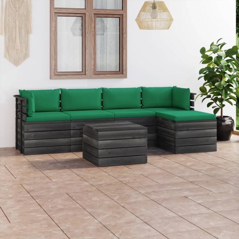 vidaXL Muebles de palés de jardín 6 piezas cojines madera maciza pino vidaXL Muebles de palés de jardín 6 piezas cojines madera maciza pino