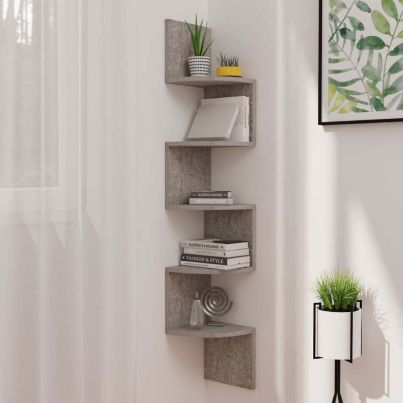 vidaXL Estante de esquina de pared madera de ingeniería gris hormigón vidaXL Estante de esquina de pared madera de ingeniería gris hormigón